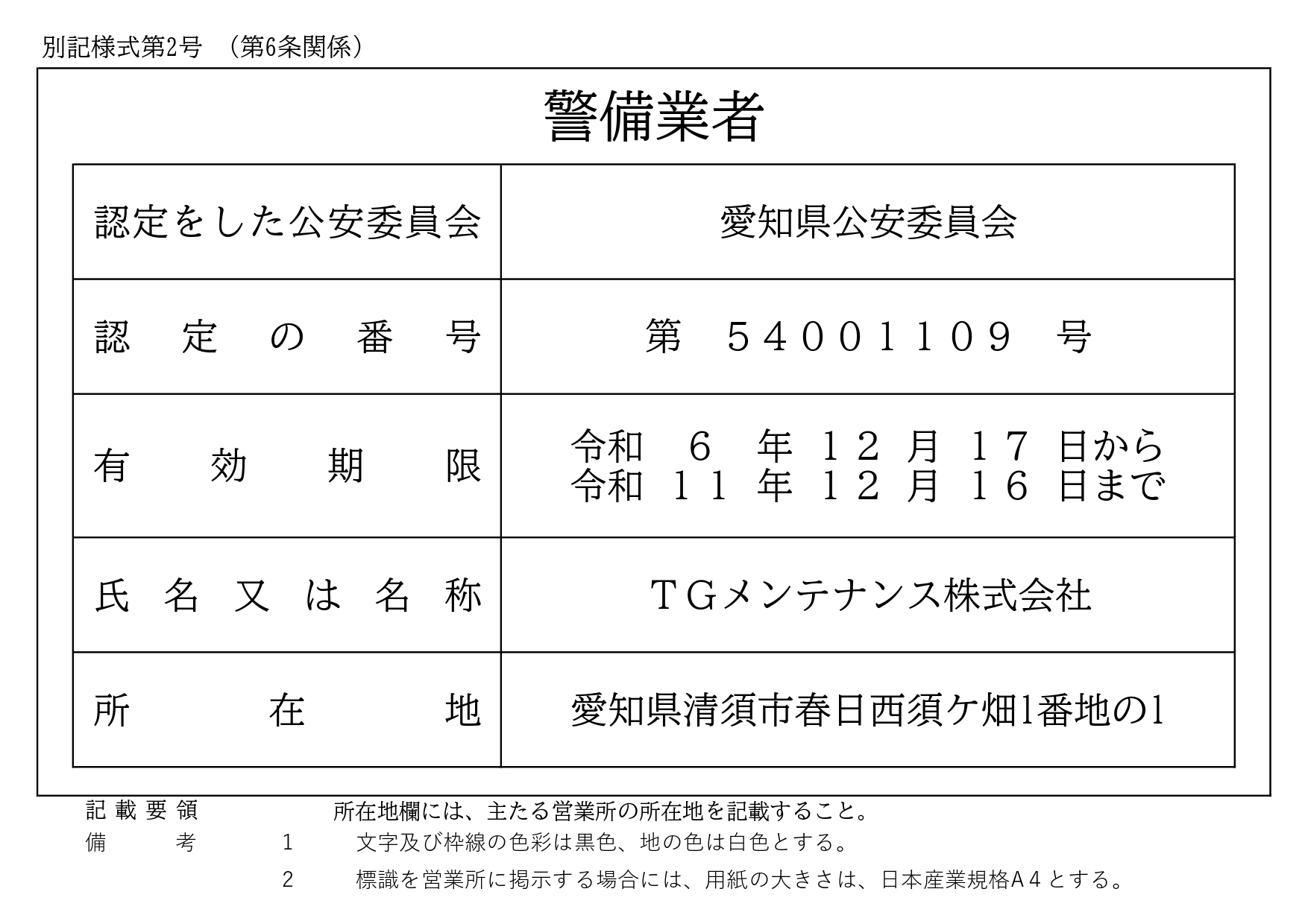 警備業標識